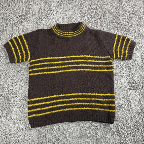 VTG Womens Baby Tee XS/S Brown Y2K Dark Academia Prep Knit Striped Short Sleeve - Picture 1 of 5